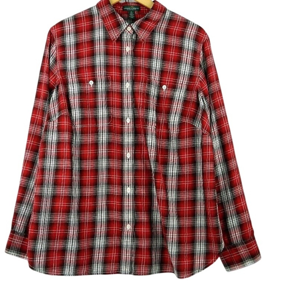 LRL Lauren Jeans Co Red Plaid‎ Roll Sleeve Flannel Ralph Lauren Women's 1X